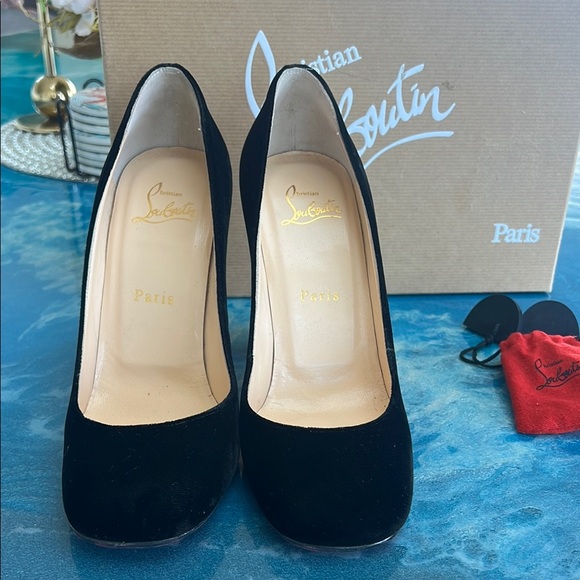 Christian Louboutin Black Velvet Heels size 37 - Picture 4 of 13